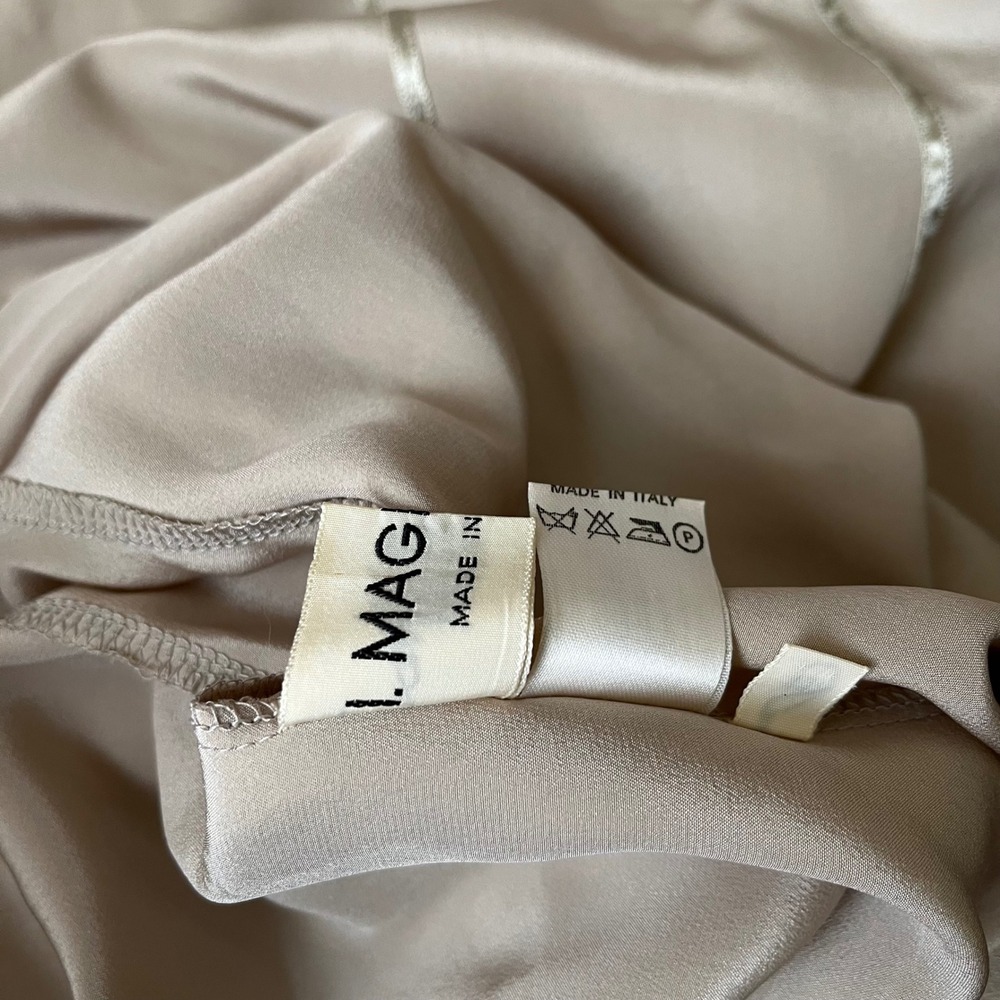 Vintage I. Magnin Silk Dress Italy Beige Oversized Tie Waist Size L - Picture 6 of 10